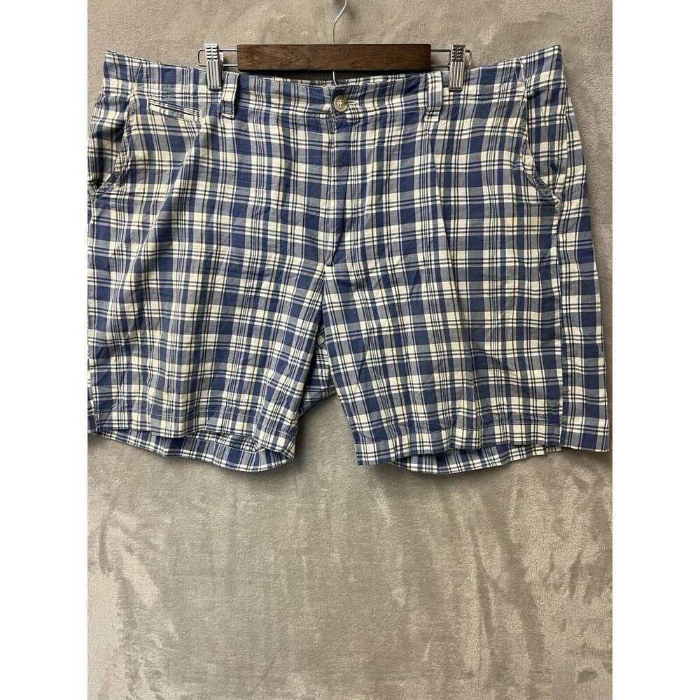 LL Bean Shorts Men's 42 Blue Plaid Chino 8" Inseam 100% Cotton